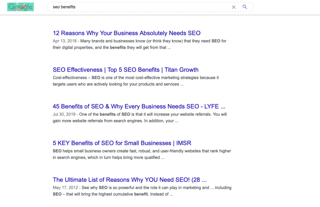 Example of SEO benefits from a website with clear content